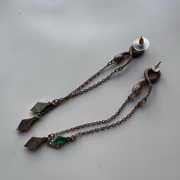 Alexis Bittar Bronze Snake Chain Earrings with Green Accents - Picture 6 of 6